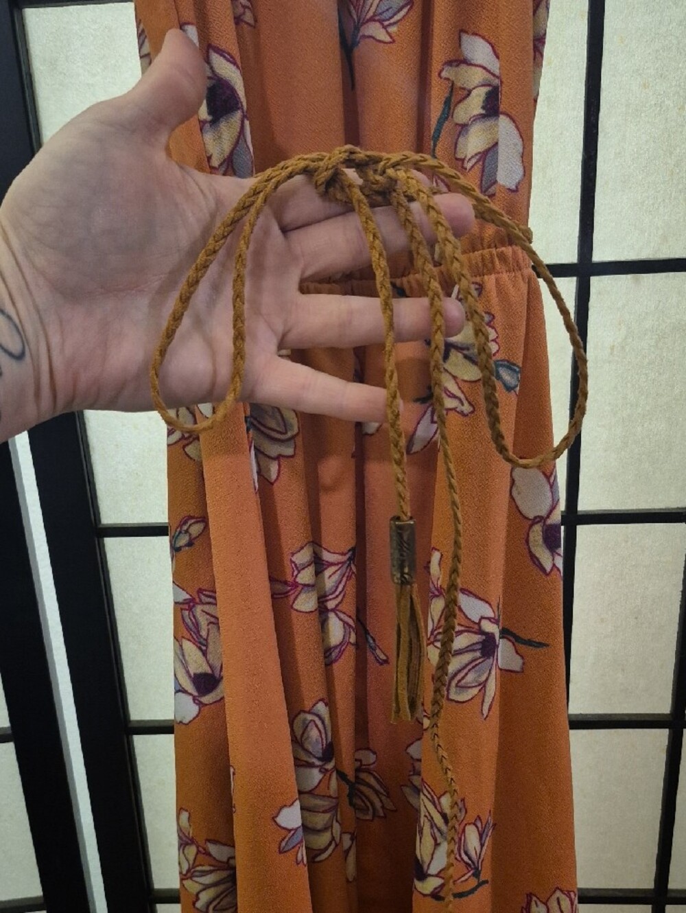 Floral Rust Orange Halter Jumpsuit - Picture 3 of 4